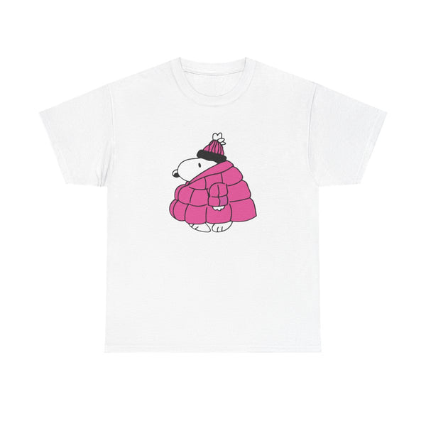 Cartoon Beagle Puffer Jacket Pink T-Shirt White Front