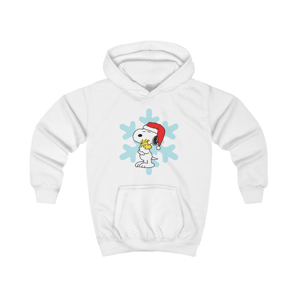 Christmas Cartoon Beagle And Bird  Kids Hoodie White Front