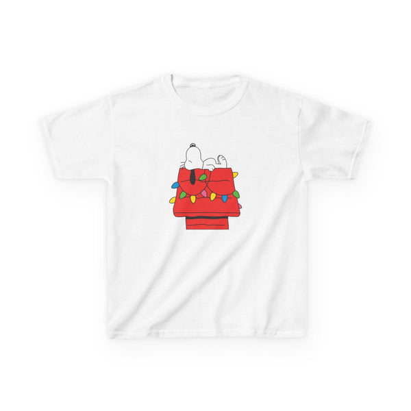 Cartoon Beagle Fairylights Kids T-Shirt White Front