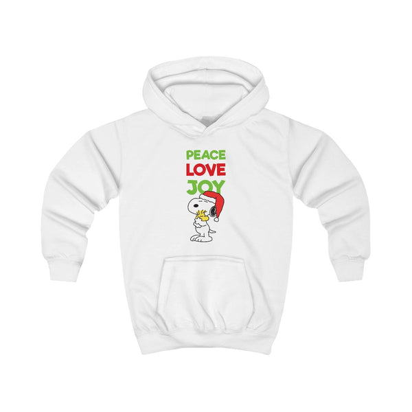 Peace, Love, Joy Christmas Cartoon Beagle Kids Hoodie White Front