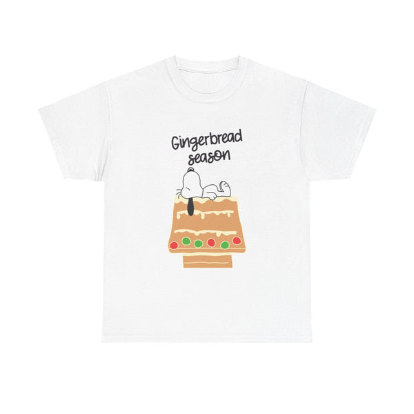 Cartoon Beagle Gingerbread House T-Shirt White Front
