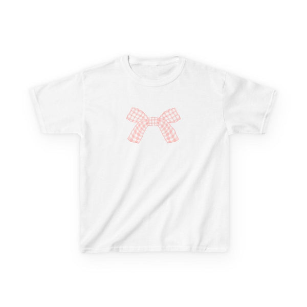 The Gingham Bow Kids T-Shirt White Front