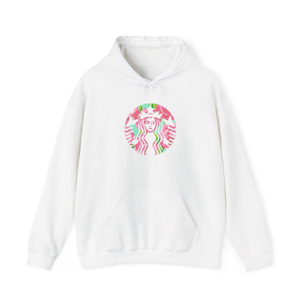 Pink Coffee Logo Hoodie White Front