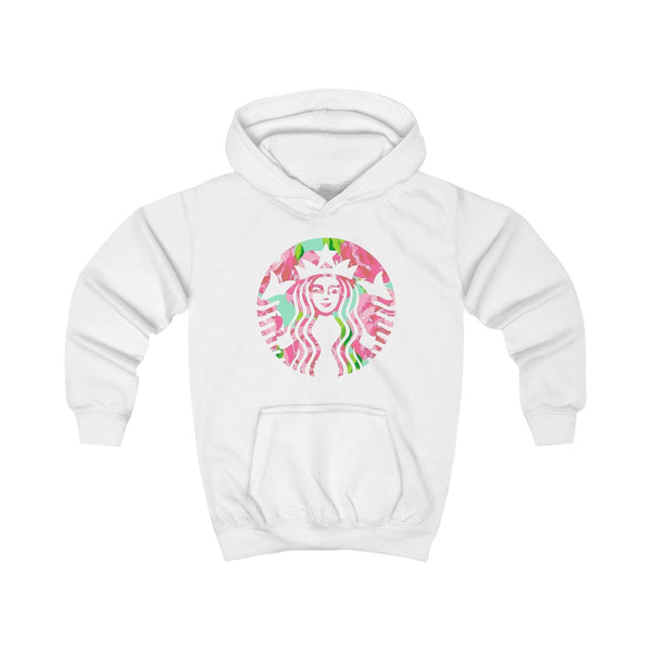 Pink Coffee Logo Kids Hoodie White Front