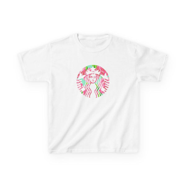 Pink Coffee Logo Kids T-Shirt White Front