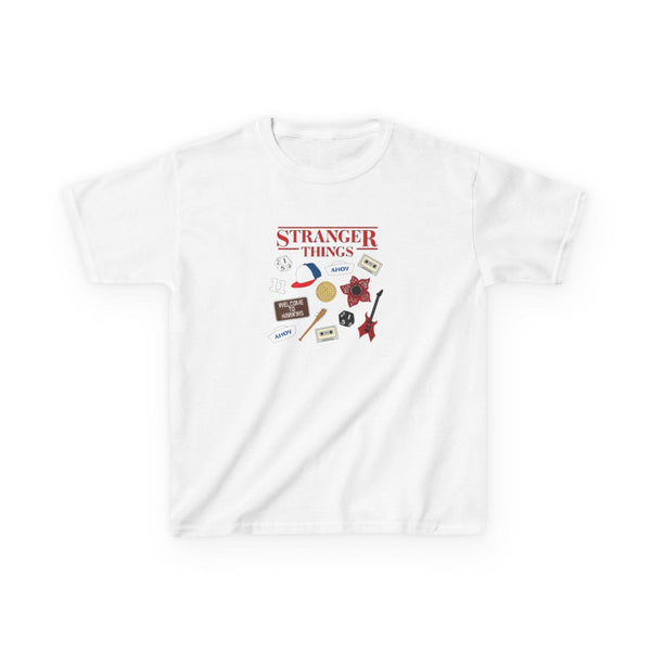 Stranger Things Cartoon Icons Kids T-Shirt White Front