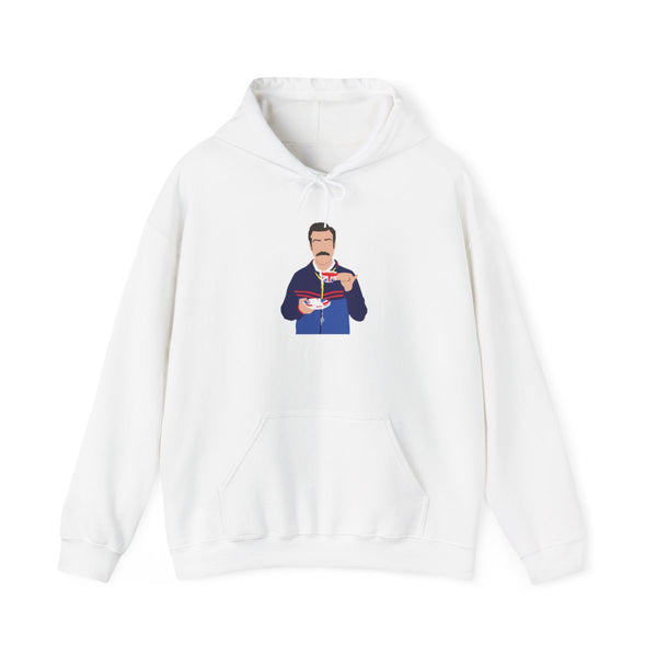 Ted Drinking Tea Hoodie White Front