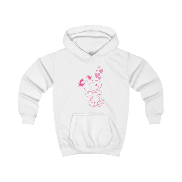Cartoon Beagle Valentine Hearts Pattern Kids Hoodie White Front