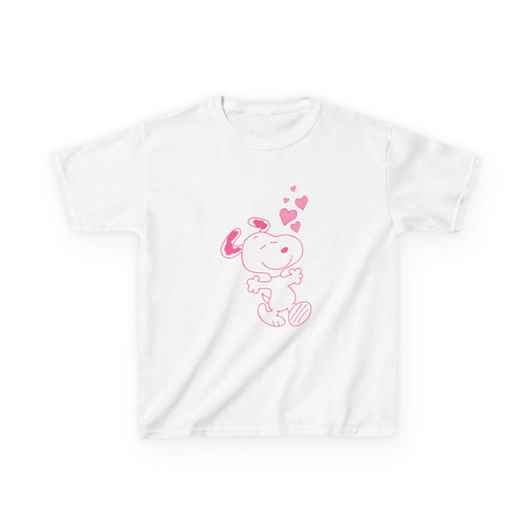 Cartoon Beagle Valentine Hearts Pattern Kids T-Shirt White Front