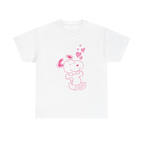Cartoon Beagle Valentine Hearts Pattern T-Shirt White Front