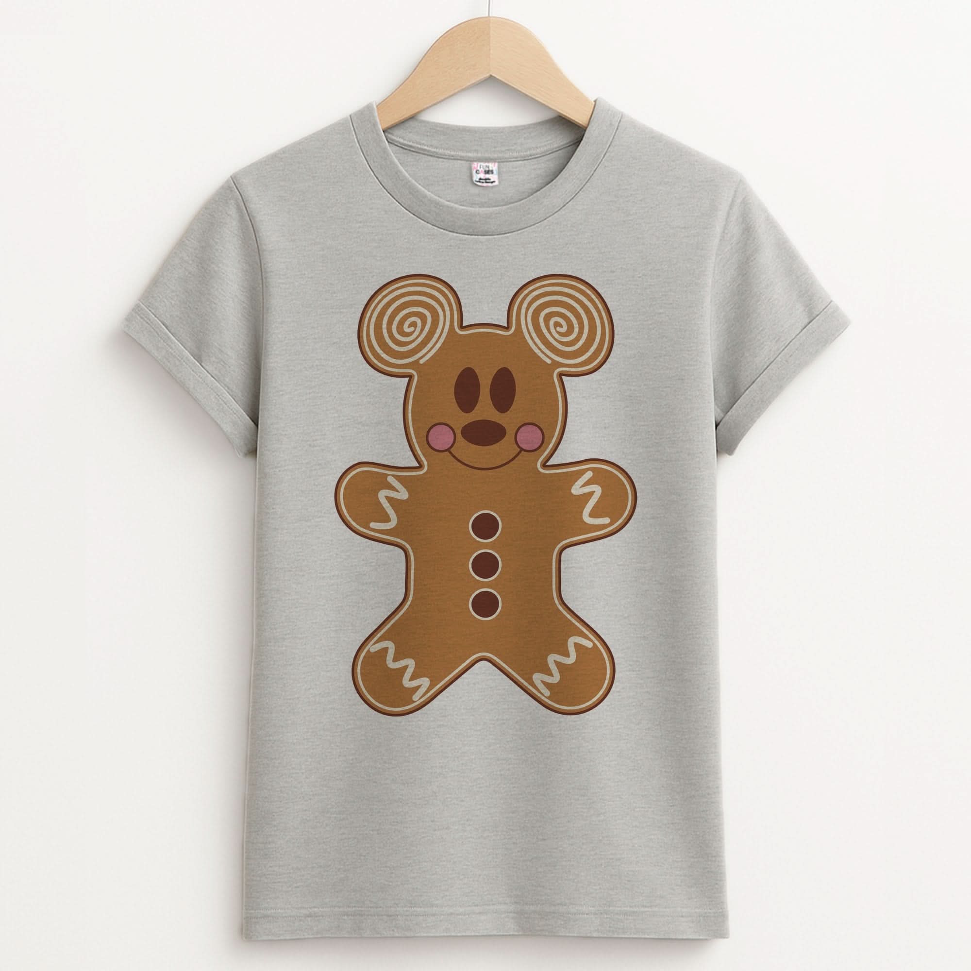 Cartoon Mouse Gingerbread Unisex Grey T-Shirt