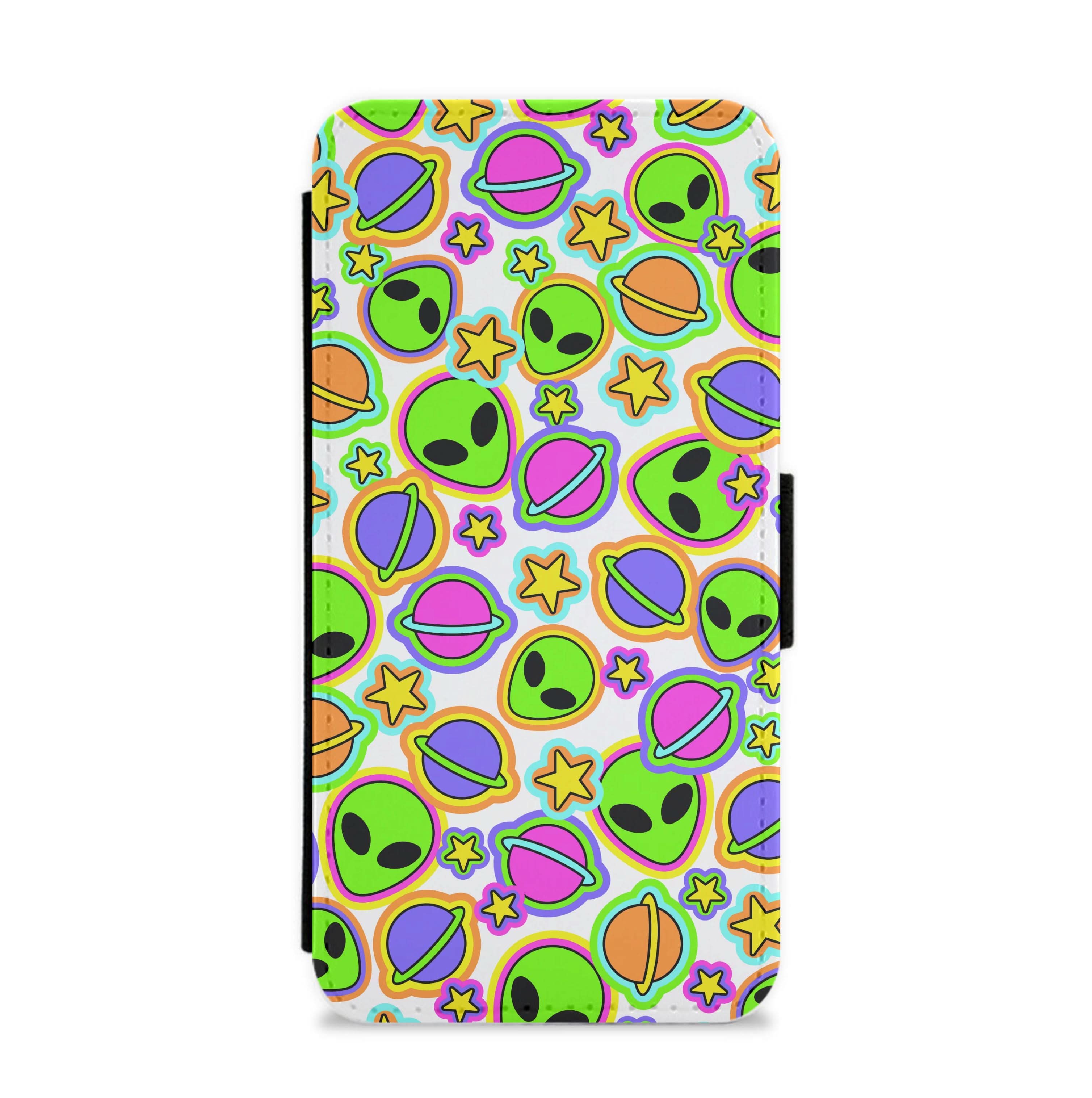 Colourful Aliens And Stars Flip / Wallet Phone Case