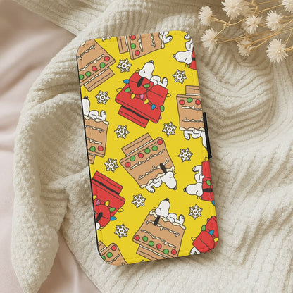 Cartoon Beagle Fairylights And Gingerbead Pattern Leather Phone Case