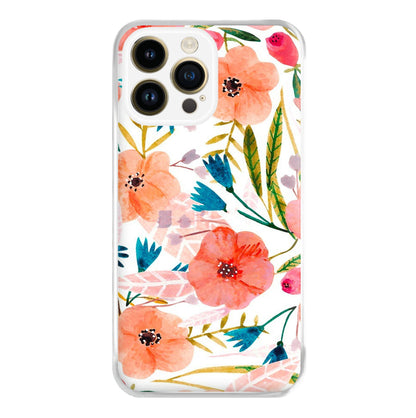 Peach Watercolour Floral Pattern Phone Case