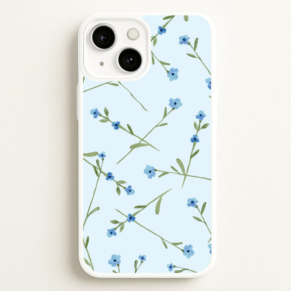 Baby Blue Floral Pattern iPhone 13 Mini Case