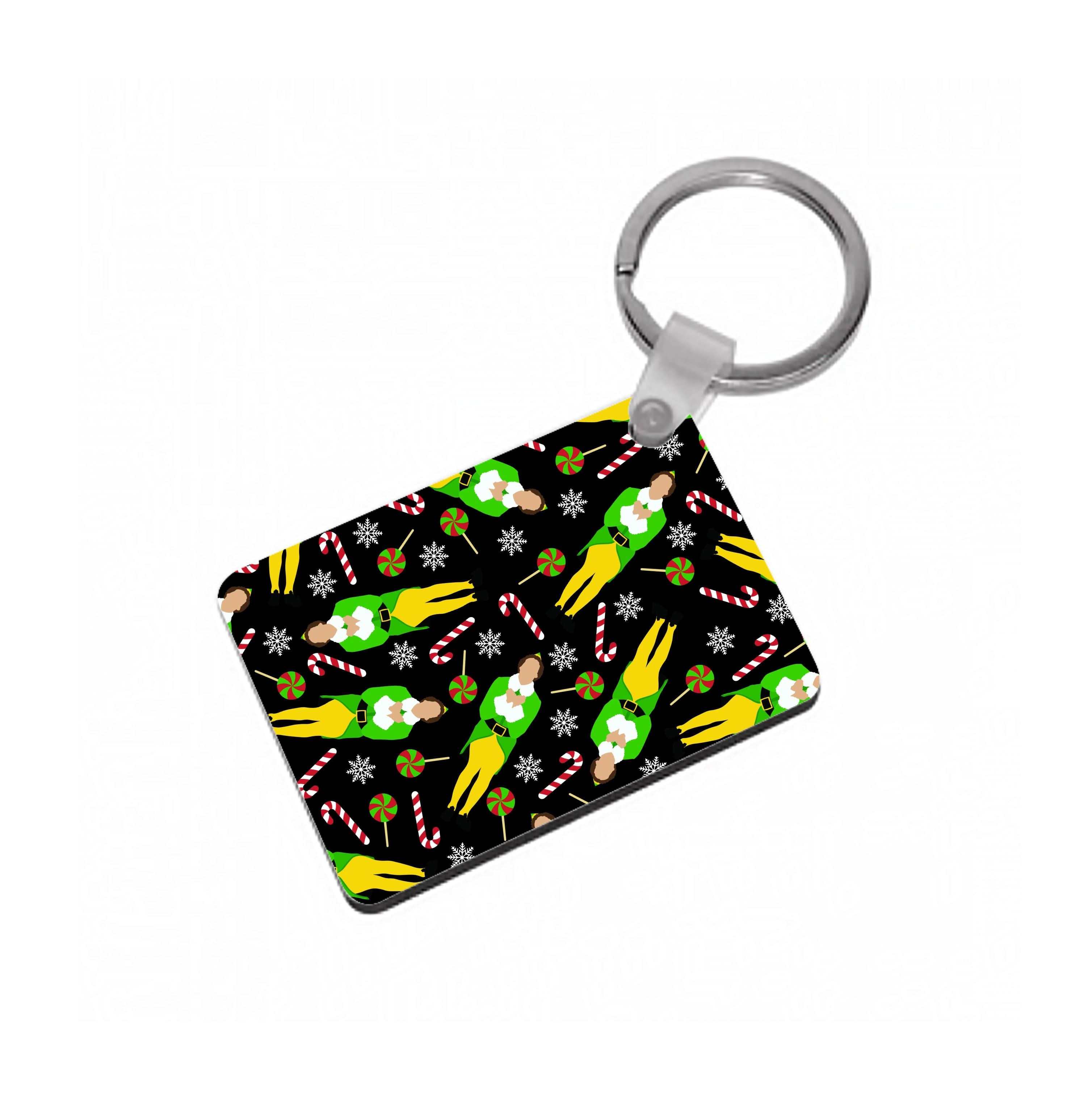 Elf Candy Cane Pattern Keyring