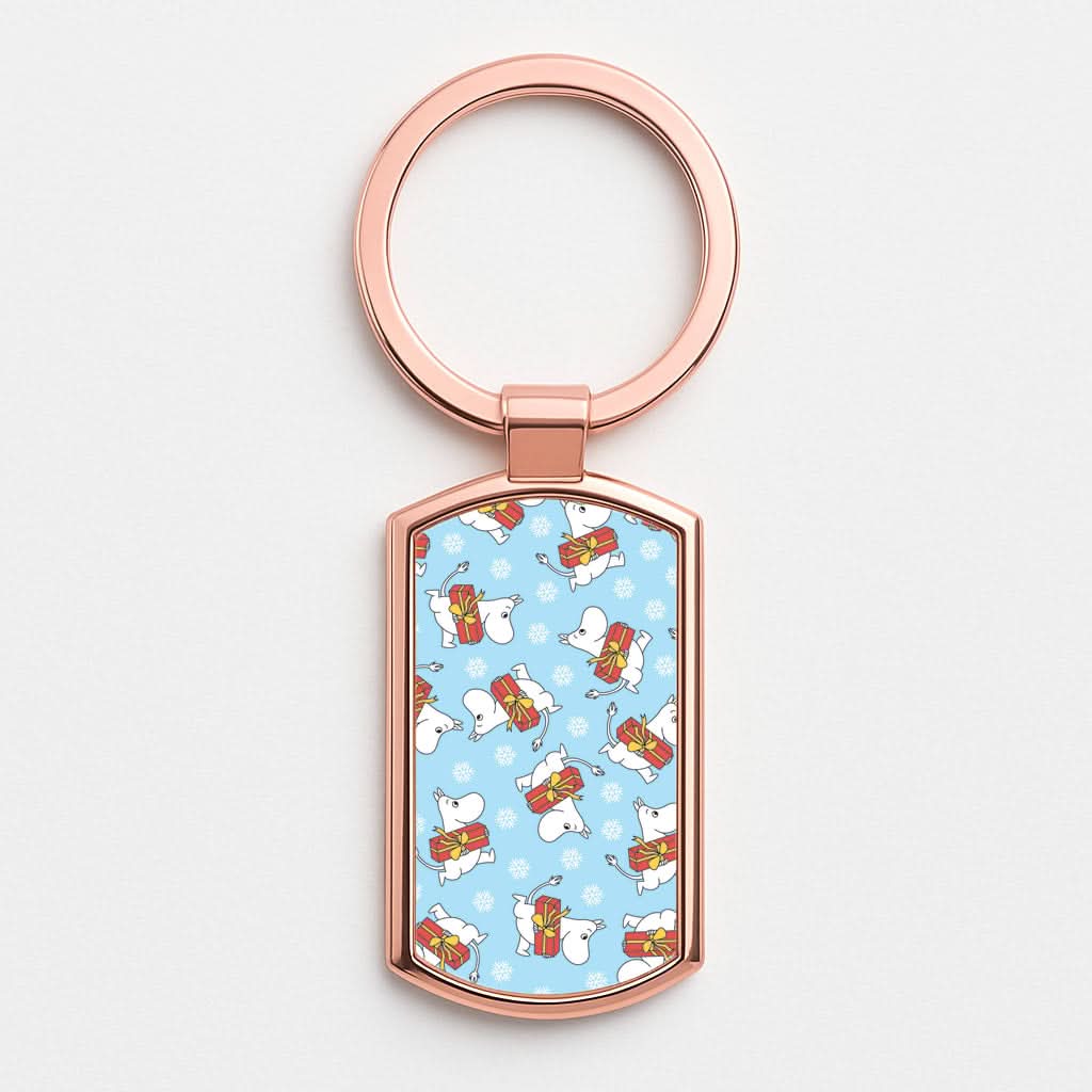 Present And Snowflakes Moom Pattern Rose Gold Keyring