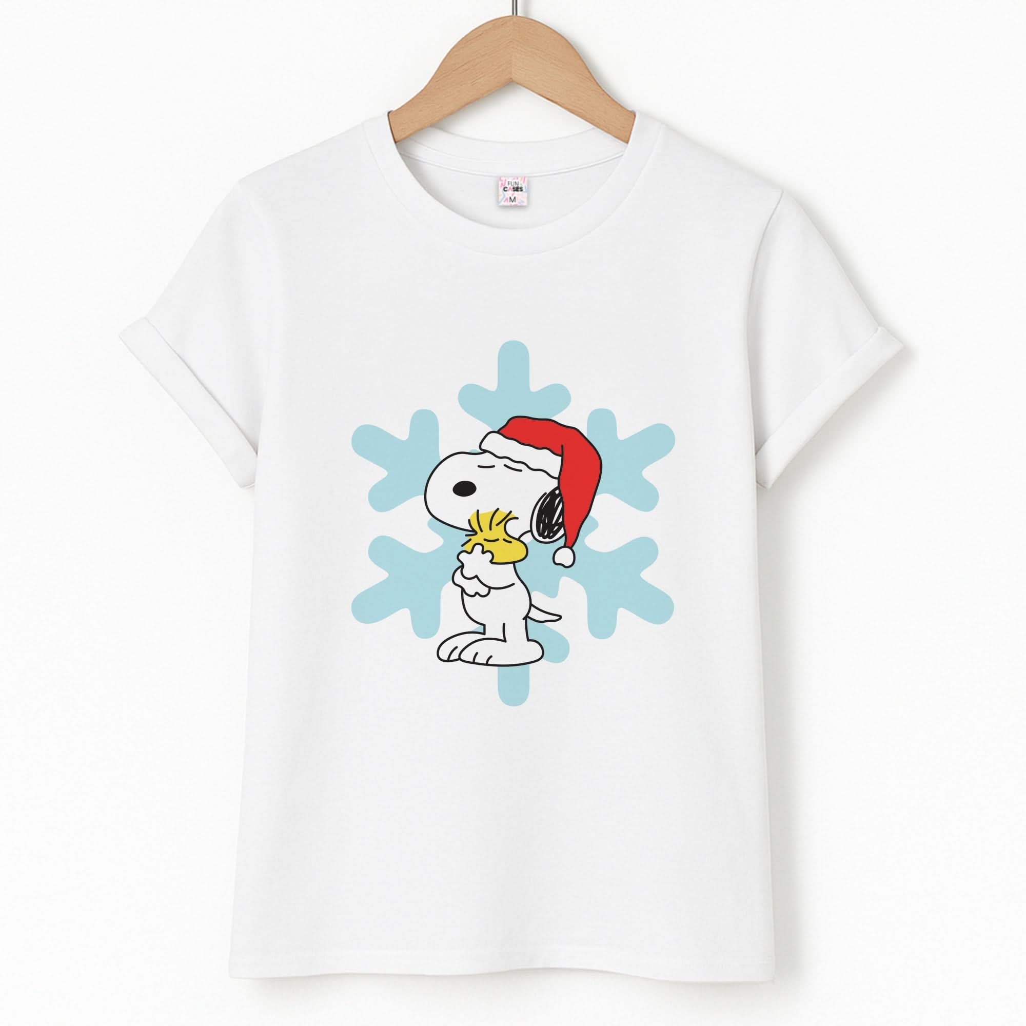 Christmas Cartoon Beagle And Bird  T-Shirt