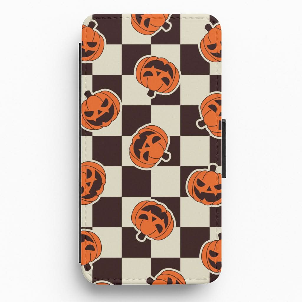 Pumpkin Stickers Checkered Pattern Flip / Wallet Phone Case