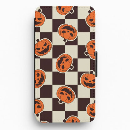 Pumpkin Stickers Checkered Pattern Flip / Wallet Phone Case