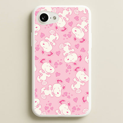 Cartoon Beagle Valentine Hearts Pattern iPhone 16e Case