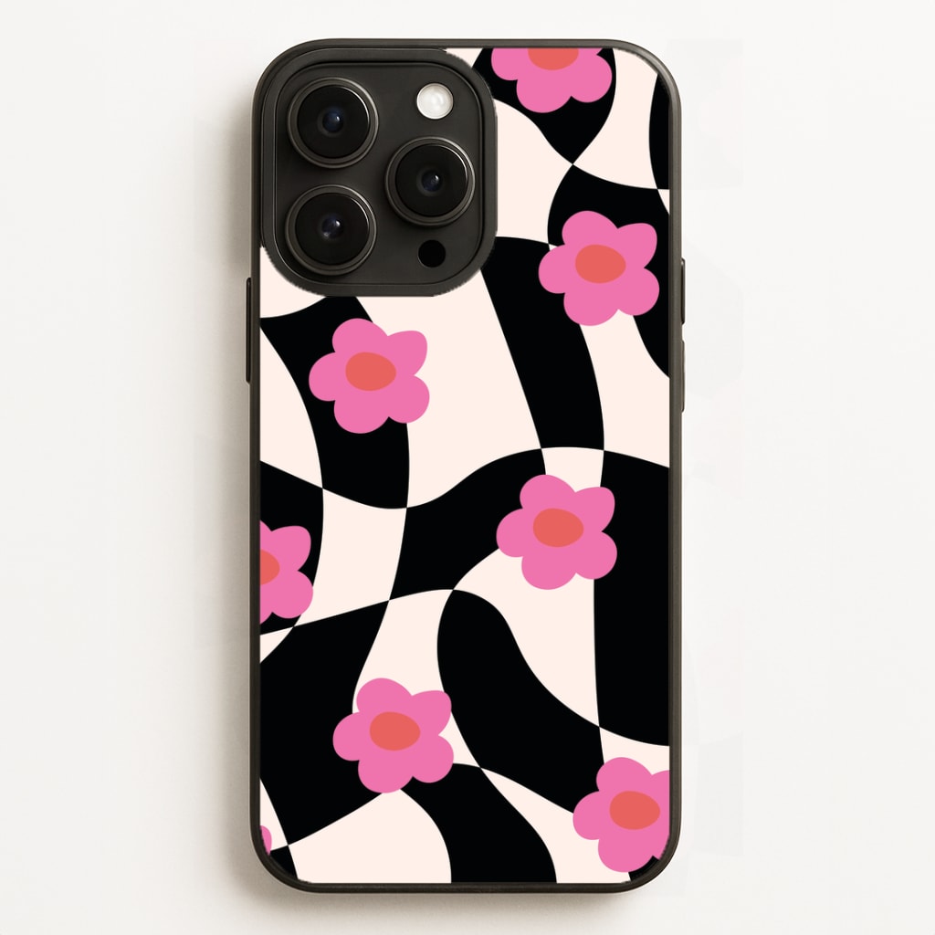 Checkboard Flowers - Trippy Patterns Phone Case for iPhone, Samsung Galaxy and Google Pixel