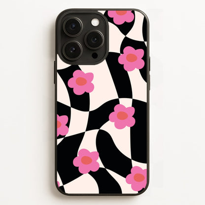 Checkboard Flowers - Trippy Patterns Phone Case for iPhone, Samsung Galaxy and Google Pixel