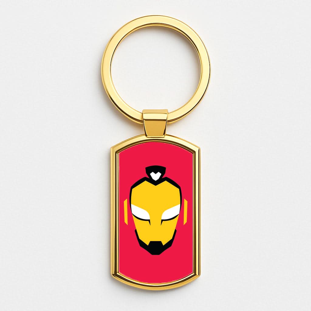 Metal Heart Hero Face Gold Keyring