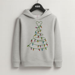 Cartoon Mouse Christmas Tree Lights Grey Kids Hoodie