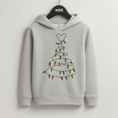 Cartoon Mouse Christmas Tree Lights Grey Kids Hoodie