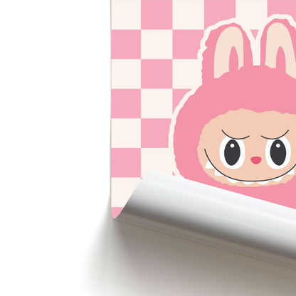 Checkered Cute Pink Monster  Poster