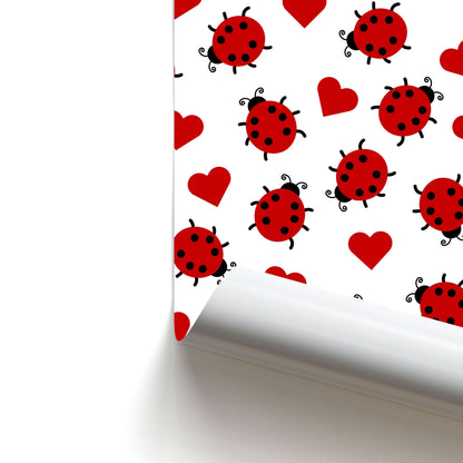 Ladybugs And Hearts Pattern Poster