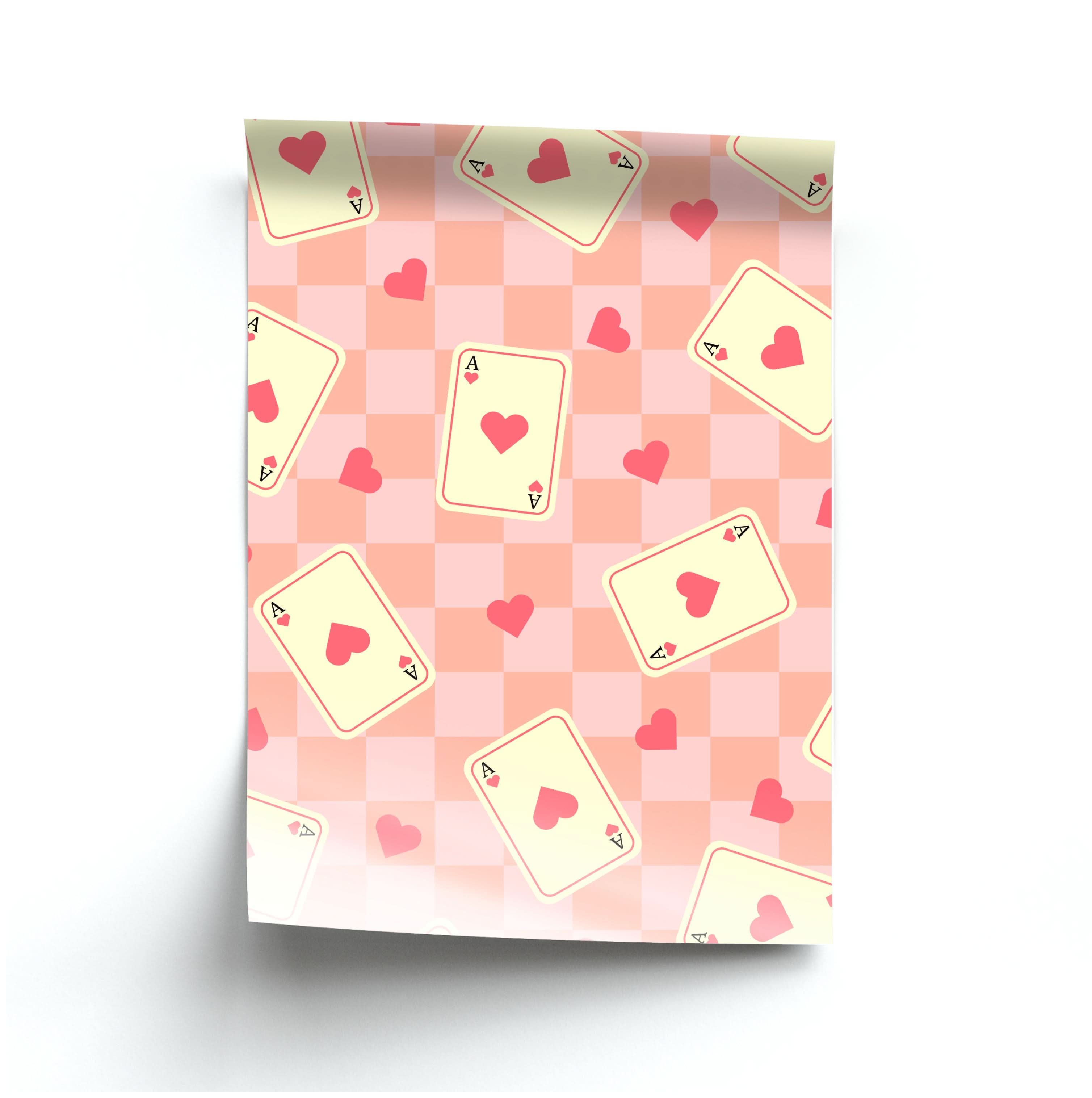 Cute Playing Cards And Hearts Pattern Poster