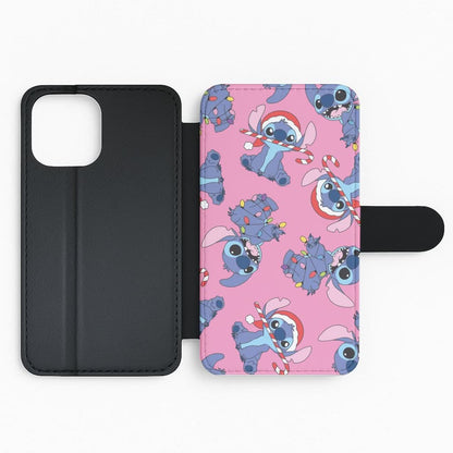 Christmas Cute Blue Alien Pattern Flip Phone Case