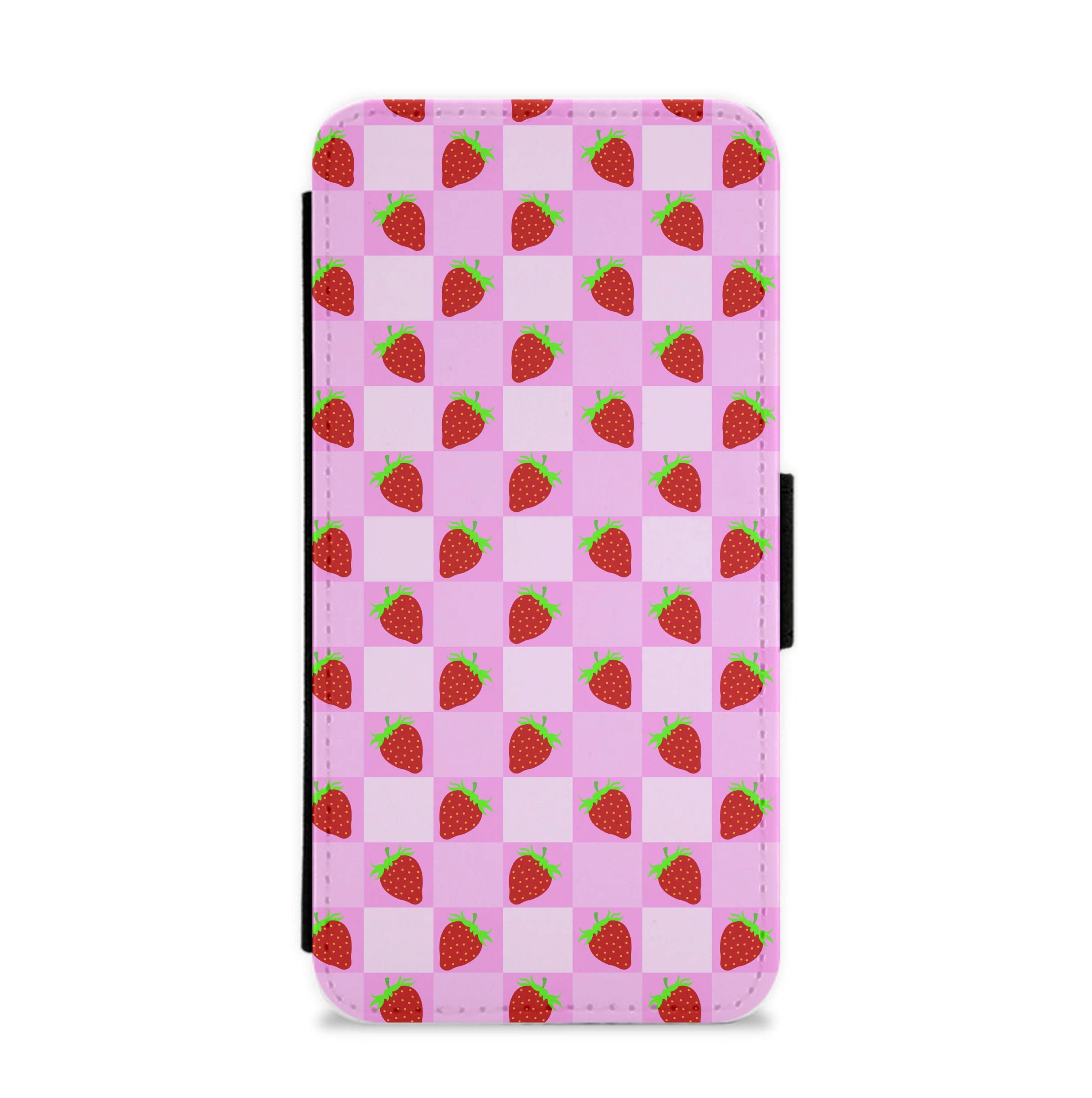 Checkered Strawberries Pattern Flip / Wallet Phone Case