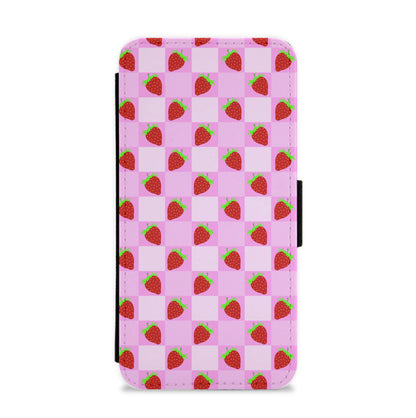 Checkered Strawberries Pattern Flip / Wallet Phone Case