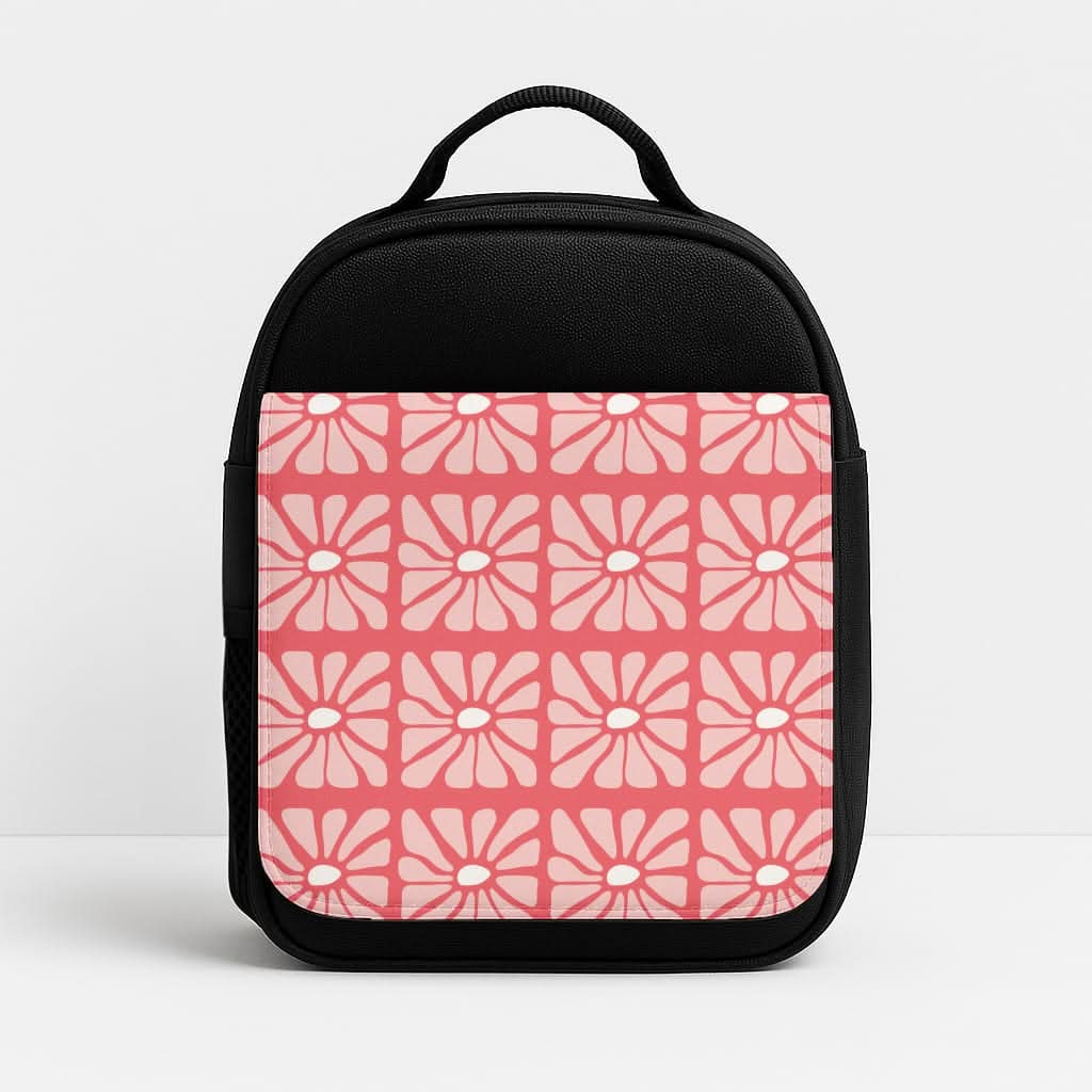 Square Abstract Flowers Pink Insulated Lunch Bag