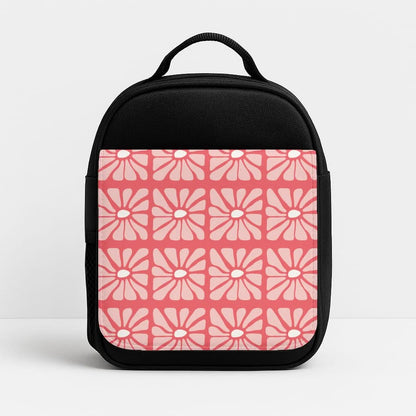 Square Abstract Flowers Pink Insulated Lunch Bag