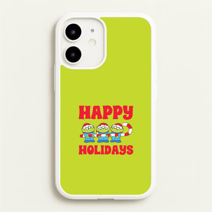 Happy Holidays Cute Green Aliens iPhone 12 Mini Case