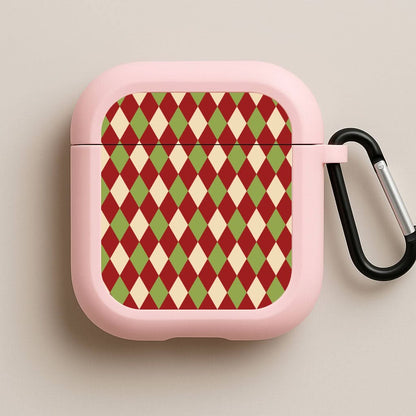 Red And Green Argyle Christmas Pattern Pink AirPods Case