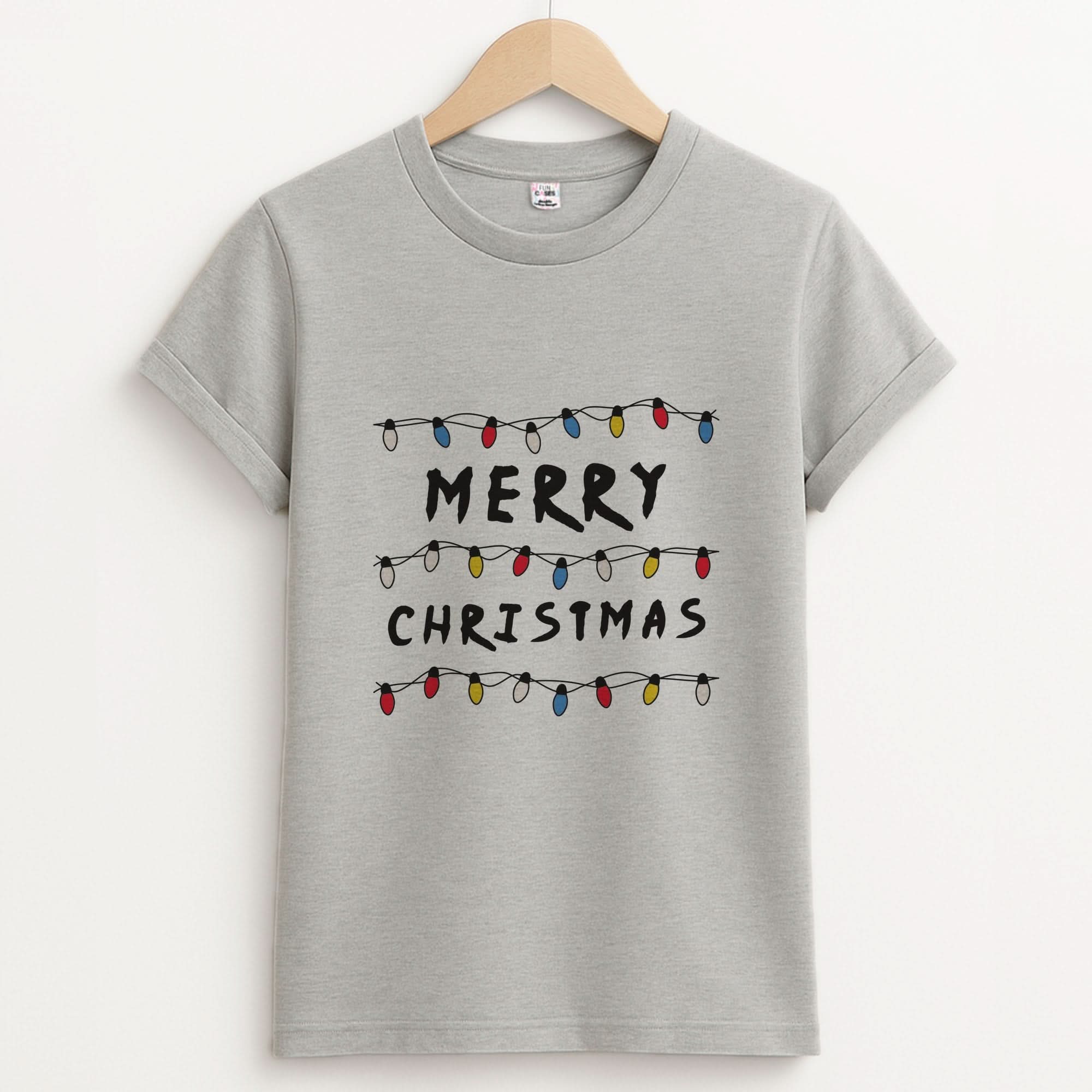 Merry Christmas String Lights Unisex Grey T-Shirt