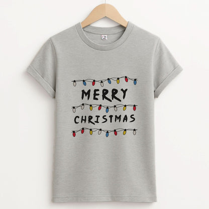Merry Christmas String Lights Unisex Grey T-Shirt