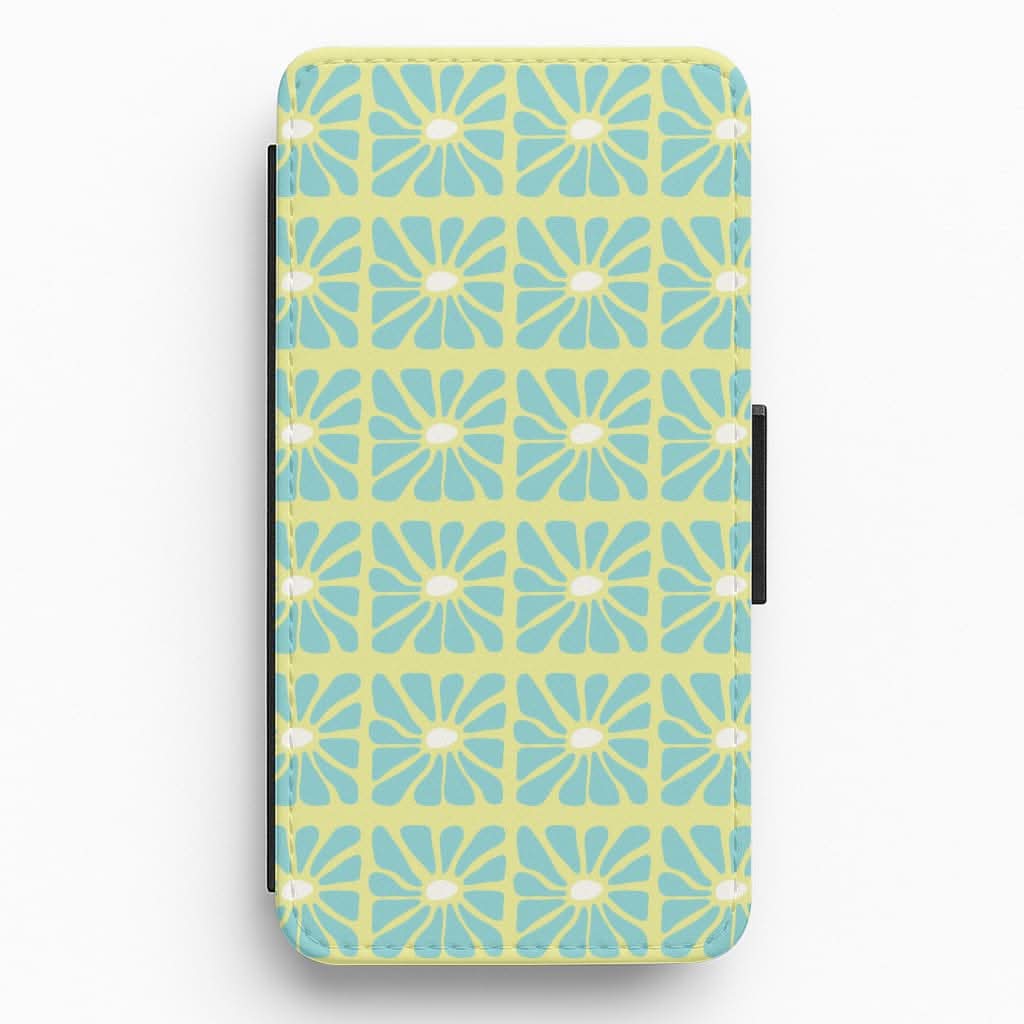 Square Abstract Flowers Blue Flip / Wallet Phone Case