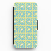 Square Abstract Flowers Blue Flip / Wallet Phone Case 1