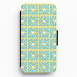 Square Abstract Flowers Blue Flip / Wallet Phone Case