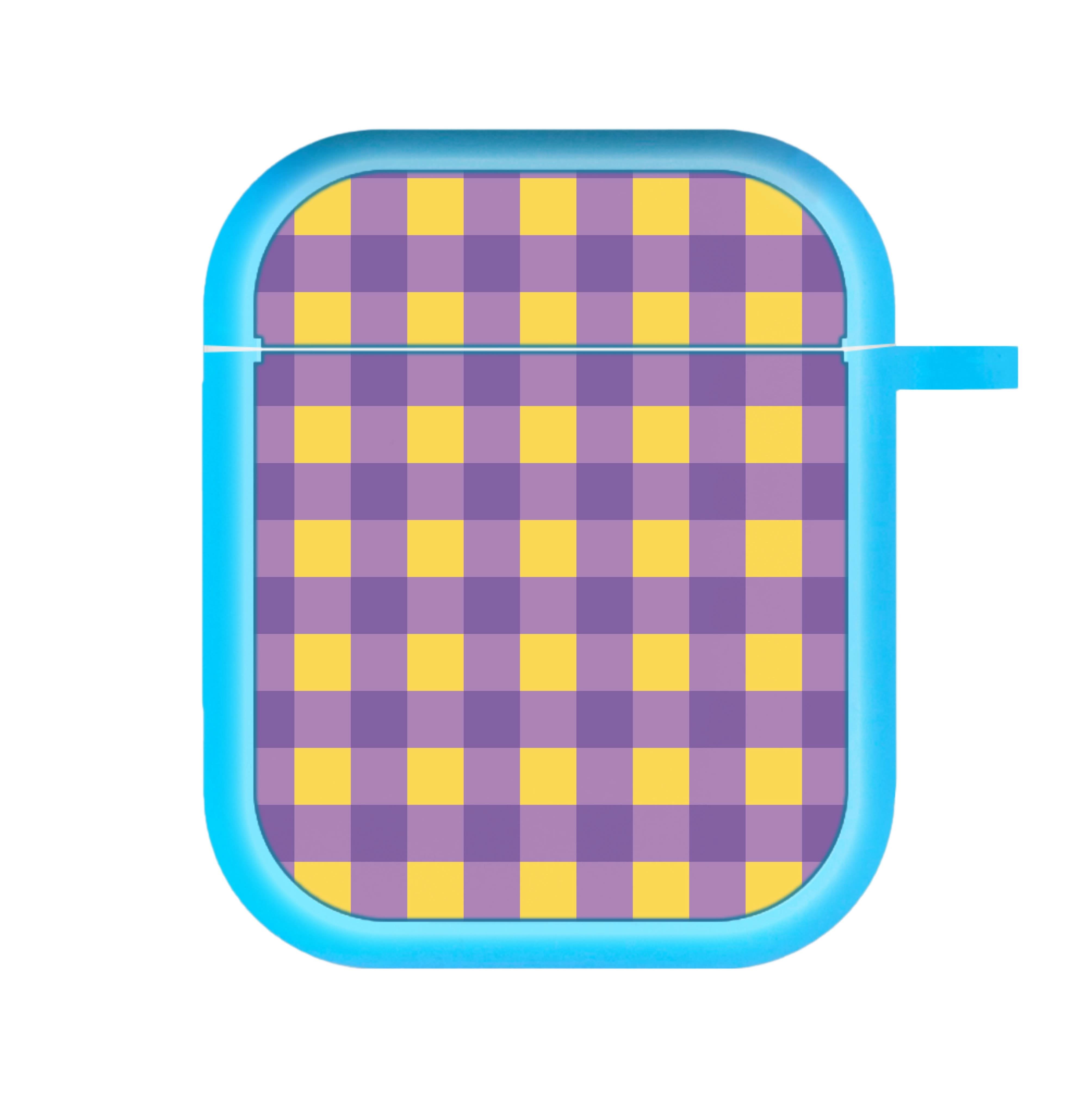 Purple And Yellow Checkered Pattern AirPods Case