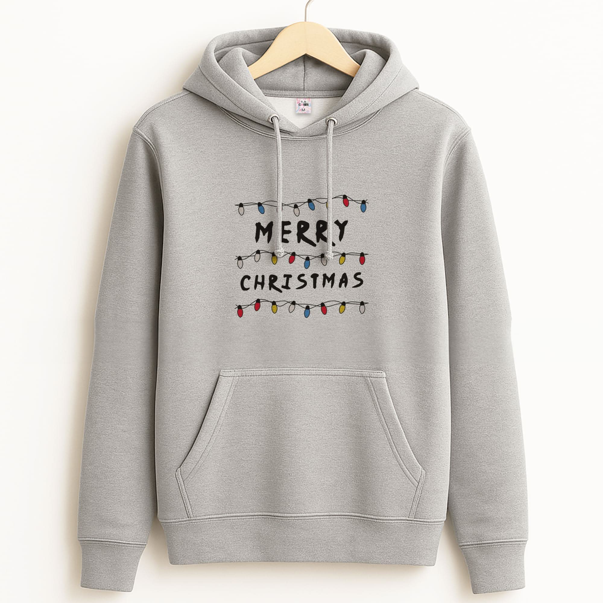 Merry Christmas String Lights Unisex Grey Hoodie