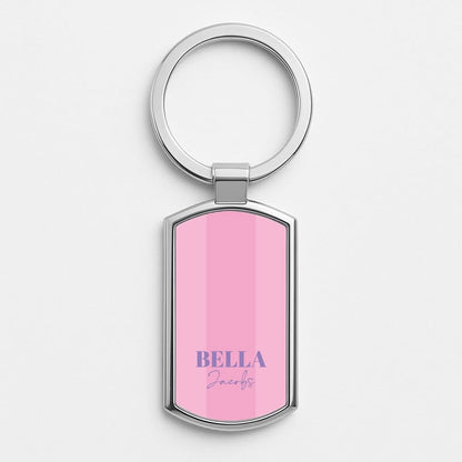 Pink Stripe Personalised Name Silver Metal Keyring