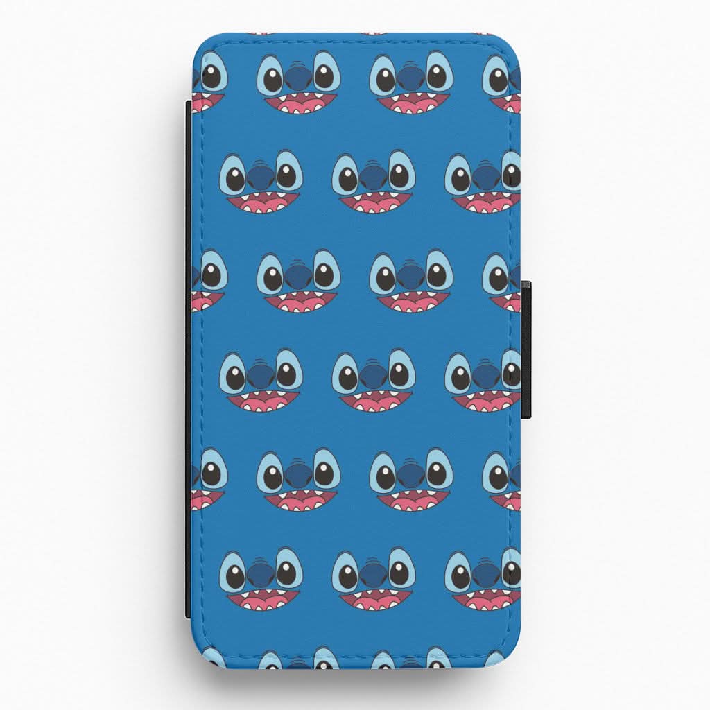 Blue Alien Face Pattern Flip / Wallet Phone Case