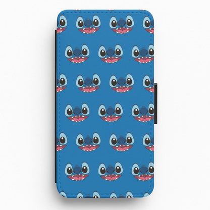 Blue Alien Face Pattern Flip / Wallet Phone Case
